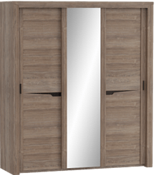 Шкаф трехдверный Соренто с раздвижными дверями Дуб стирлинг/Кофе структурный матовый в Большой Ирбе - bolshaya-irba.katalogmebeli.com | фото